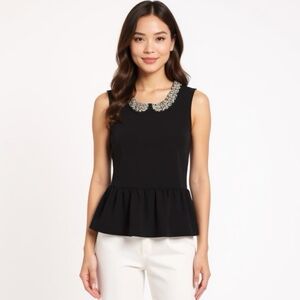 H & M black sleeveless beaded neckline side zip peplum top size 6 elegant